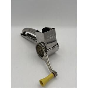 Vintage MOULI Cheese Grater Made in France Yellow Plastic Handle Crank